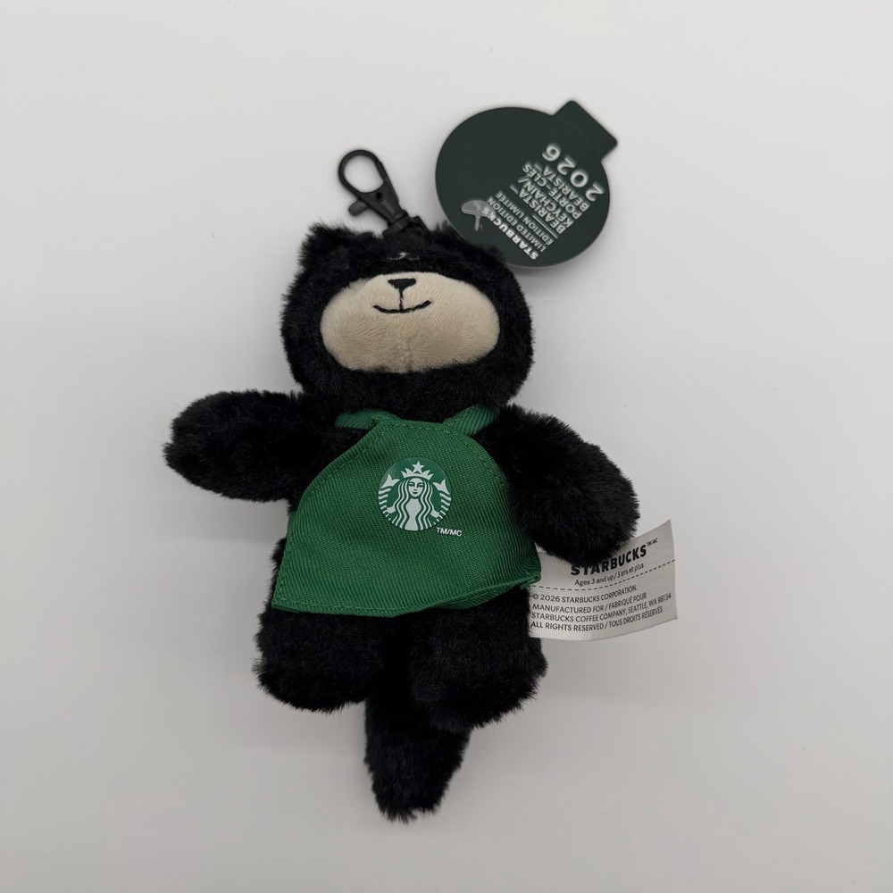 Starbucks 2026 Halloween Barista Black Cat Plush Keychain Bearista Apron NWT